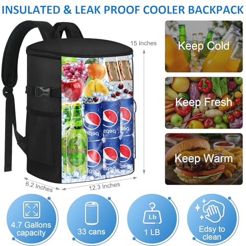 Tenot Cooler Backpack 33/40 Cans Backpack Coolers Insulated Leak Proof Soft Beach Cooler Bag for Men Women Ice Chest Backpack Camping Hiking Picnic Travel Cooler Lunch Backpack - color: Black, size: 33 Cans