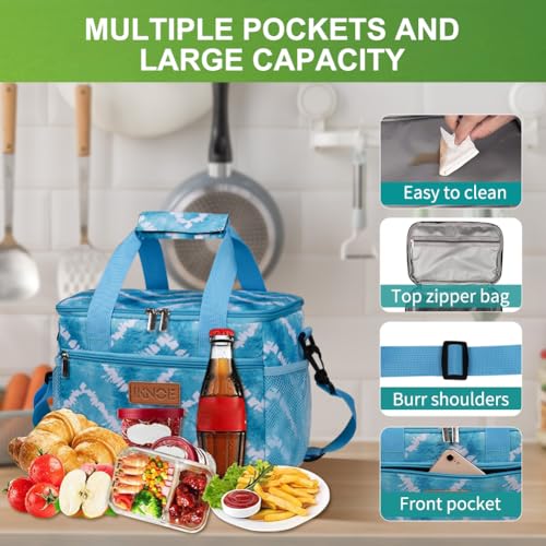 iknoe Insulated Lunch Bag, Foldable 8.5L Cooler Bag for Men & Women, Leakproof Thermal Design, Great for Office, Picnic, Travel, Lunch Box,Blue White - color: Blue White, size: Medium