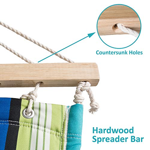 SUNCREAT Hammock with Stand 2 Person Heavy Duty, Freestanding Hammock with Spreader Bar, Soft Pillow, Green Stripes - color: Green&blue, size: 12 ft Stand