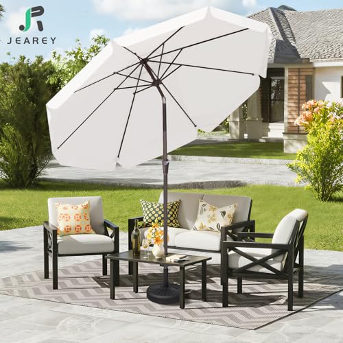 JEAREY 9 FT Patio Umbrella Outdoor, Table Umbrellas Market Umbrella w/Push Button Tilt/Crank, 8 Sturdy Ribs(Cream White) - color: Cream White