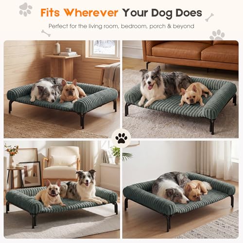 Elevated Dog Bed with Removable Fluffy Pillow Cushion, Raised Pet Cot Washable Bolster, Dog Couch Sofa, Anti Slip Feet, Breathable Mesh, Light Grey, 49"×36" - color: light grey, size: Xl(49"×36"×8")