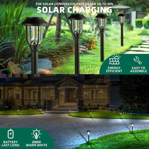 Solar Lights Outdoor 8 Pack, Cool White Solar Pathway Lights, Auto On/Off,Waterproof Solar Powered LED Landscape Lighting for Path Walkway Driveway Yard Garden Patio - color: 6000K Cool White