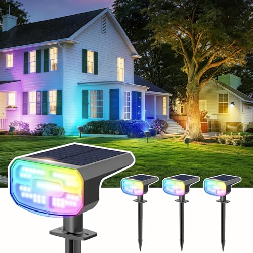 Color Changing Solar Spot Lights Outdoor Waterproof IP65,9 Lighting Modes Multicolor RGB Christmas Spotlight for Porches Yard Gardens Landscape Deconrations-4 Pack - color: Multicolor, size: 4 Pack