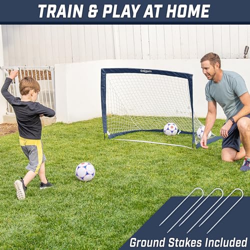 GoSports Portable Soccer Goals for Kids - 13 Color Options - Choose 4 x 3 ft or 6 x 4 ft - Team Tone Pop Up Nets for Backyard - color: Navy, style: 4 ft x 3 ft