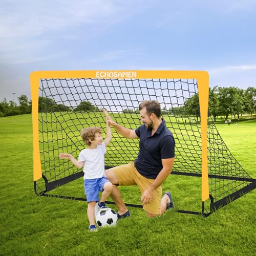 Kids Soccer Goals for Backyard, 2 of 6 x 4 ft Kids Soccer Goal Set Soccer Net with 10 Soccer Cones, Agility Ladder & Carry Bag, Portable Soccer Training Equipment. - color: Yellow