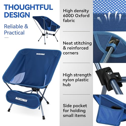 MARCHWAY Lightweight Folding Camping Chair with Spring Lock, Stable Compact Portable for Outdoor Camp, Travel, Beach, Picnic, Festival, Hiking, Backpacking (Lowback Dark Blue) - color: Lowback Dark Blue