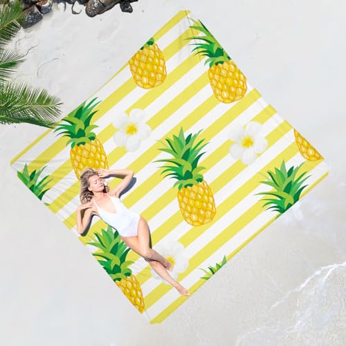 Beach Blanket Waterproof Sandproof 1-7 Adult Oversized 78 '' × 81 '' Lightweight Durable Compact Sand Free Extra Large Beach Mat for Travel Camping Hiking Picnic - color: Pineapple, size: 78“x81”