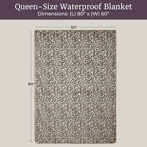 Waterproof Blanket for Bed, Couch, or Car - 60” x 80” Reversible Queen Size Throw Blanket for Reliable Leakproof Furniture Protection - Washable Pet Throws by Lavish Home (Leopard Print) - color: Brown/Black