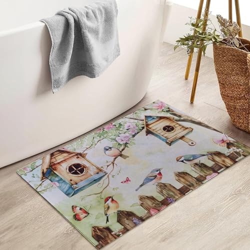 Birdhouse Garden Indoor Door Mat for Entryway, 17x29.5 Inch, Colorful Birds and Blossoms Floor Doormat for Home Decor, Non-Slip Rug Mat for Living Room, Kitchen, Bedroom, Gifts for Bird Lovers - color: Color84