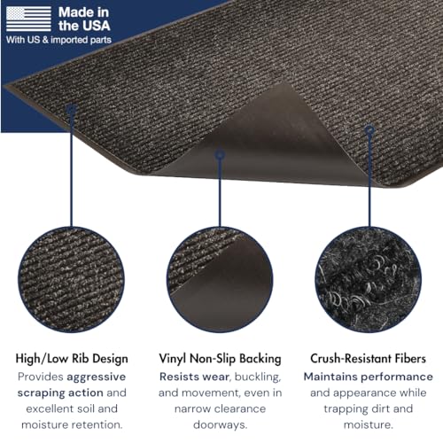 Notrax Heritage Rib™ Commercial Indoor Door Mat Office Rugs – 3' x 6' Charcoal Front Door Mat with Double Rib 22oz Yarn, Non-Slip Vinyl Backing – Durable Entryway Rug Made in The USA – 117S0036CH - color: Charcoal, size: 72"L x 36"W x 0.4"Th