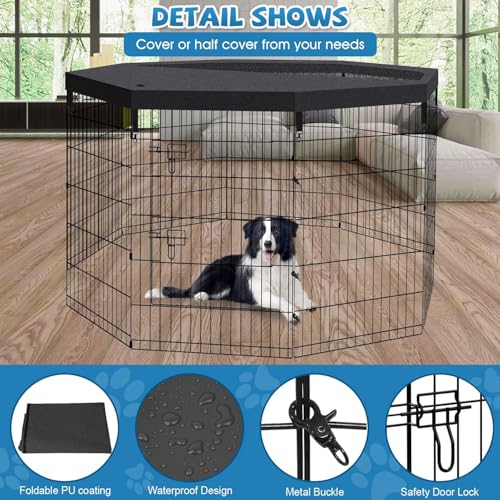 Pet Playpen Dog Pen Foldable Dog Exercise Fence 8 Panels 36 Inch Kennels Pet Playpen Options Ideal for Pet Medium Animals Outdoor Indoor (Playpen with Top Cover) - style: 24'' x 36'' with Top cover