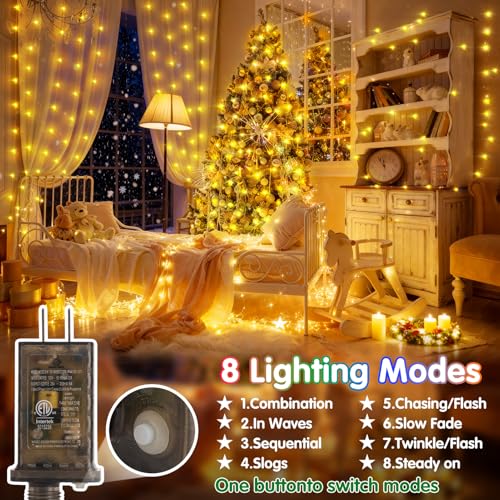 KNONEW 532FT Outdoor Christmas Fairy Lights Plug in,1600 LED String Lights Outdoor Waterproof 8 Modes Memory Times for Wedding Bedroom Walls Garden Trees Decoration(Warm White) - color: Warm White, size: 532FT 1600 LED Copper-colored wire