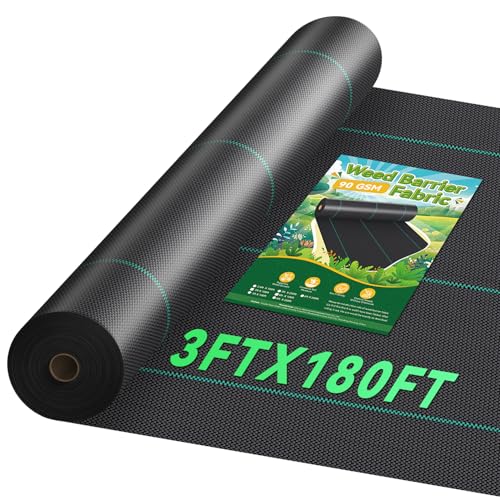 Domusensus 3ftx180ft Weed Barrier Landscape Fabric Heavy Duty 3.2oz, Woven Geotextile Weed Blocker Landscaping Fabric, Ground Cover Weed Control Mat, Commercial Weed Cloth Garden Bed Liner - size: 3FTX180FT