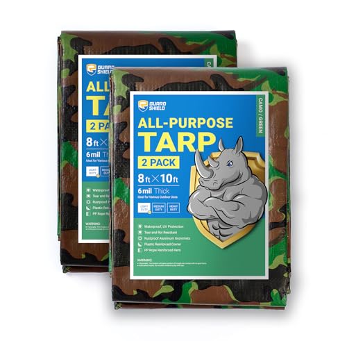 GUARD SHIELD Camo Tarp Waterproof 8x10 Feet Lightweight Camouflage Tarp Poly Cover 6mil (2-Pack) - color: Light Camo, size: 8x10 (2-Pack)