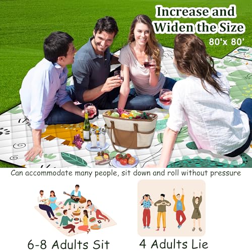 Extra Large Picnic Blanket Waterproof,80"x 80"Foldable Machine Washable Beach Blanket,Outdoor Blanket for 6-8 Adults,Suitable for Indoor Crawling,Park Beach,Camping,Hiking,Family Travel(Dinosaur) - color: White Dinosaur, size: 6'8" x 6'8" (Square)