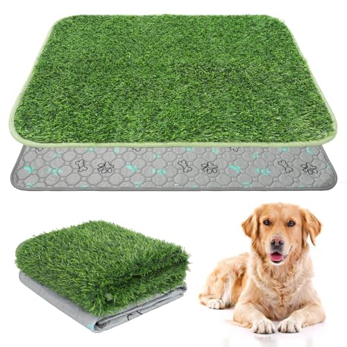KOOLTAIL Dog Grass Pad with Washable Pee Pads for Puppy Potty Tray,32"*38" Soft Artificial Turf Multipurpose Reusable Grass Patch Pads for Dogs Litter Box, Leakproof for Doggie Training Indoor Outdoor - size: 32" x 38" (1 Pack)