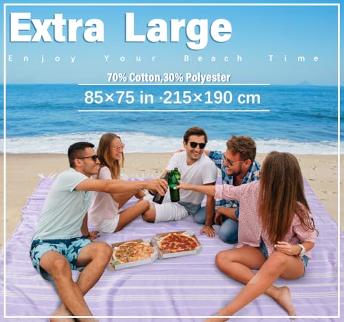 Widdonen Giant Turkish Beach Towel Blanket 85x75 Cotton XXL Extra Large Oversided Bath Pool Blankets XL Huge Bed Sand Free Throw Towels Picnic Outdoor Big Quilt Necessities Cloud Gifts for Adult - color: Purple, size: XXL(85×75 in,215×190 cm)