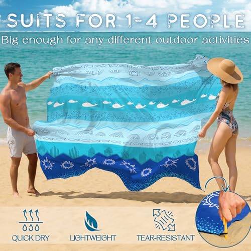 BYDOLL Beach Blanket 78''X81'' Waterproof Sandproof Suits1-4 Adults Oversized Lightweight Large Blanket Picnic Mat for Beach Sand Free Travel Camping Hiking Picnic - color: Sea, size: 78"X81"