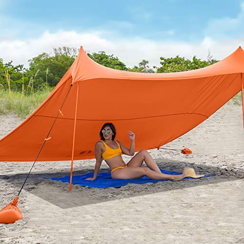 Red Suricata Family Beach Tent & Canopy, UPF50 Sun Shade, 4 Aluminum Poles, Sand Shovel, Large Portable Sun Shelter (Large, Orange) - color: Orange, size: Large 10' x 9'