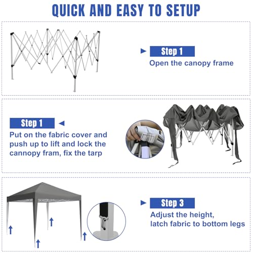 Yesker 10x10 Pop Up Canopy Tent UPF 50+ Waterproof Outdoor Canopy Portable Folding Easy Setup Gazebo Adjustable Height Instant Sun Shade Tent with Wheeled Bag for Events Parties Camping Patio, Gray - size: 10x10FT Gray