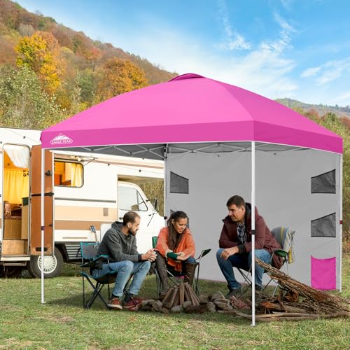 EAGLE PEAK Commercial Canopy 10x10 with Sidewall Storage, Easy OnePerson Setup Pop Up Canopy Tent with Roller Bag, Stakes, Ropes, and Weight Bags, Pink - color: Pink