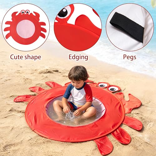 RunNico Pop Up Beach Pool, Portable Toddler Beach Pit with Water Bag and Storage Bag, Cute Shape Beach Pool Puddle for Outdoor Summer Beach Camping Traveling Vacation (Crab) - color: Crab