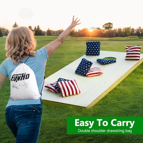 EunHo Cornhole Bags Set of 8 Regulation Size & Weight Corn Hole Bean Bags Official Professional All Weather for Tossing Game with Carry Case - color: American Flag