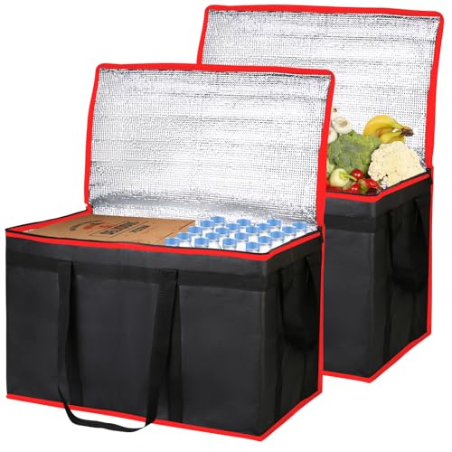 Bodaon 2-Pack Insulated Food Delivery Bag, XXXL Grocery Shopping/Catering/Bags, Rideshare Delivery Bag, Thermal Cold/Hot Styrofoam Carrier for Shopping/Travel/Catering/Car, - color: Black-Red Edge, size: XXX-Large(without Hard Bottom)