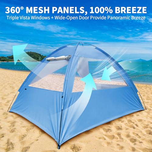 COVACURE 2026 New Upgraded Beach Tent Sun Shelter for 3-4 Person - UPF 50+ UV Protection Beach Shade, Waterproof & Lightweight, Easy Setup Portable Sun Canopy for Camping, Fishing, Beach(Blue) - color: Blue