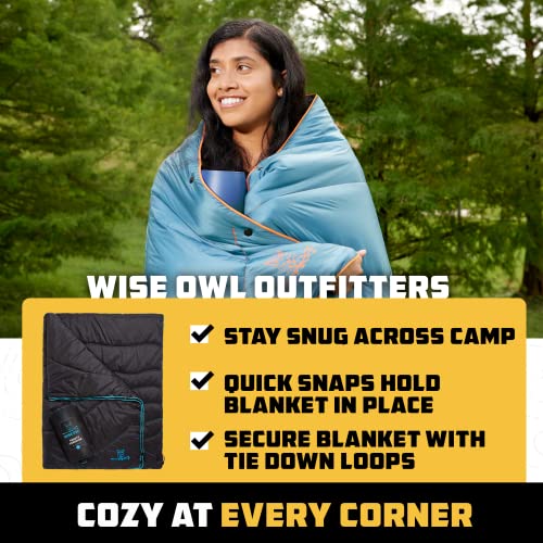 Wise Owl Outfitters Outdoor Camping Blanket – Lightweight Packable Puffy Quilt for Backpacking, Hiking & Travel – Warm Water Resistant Blanket for Cold Weather Camping - color: Black