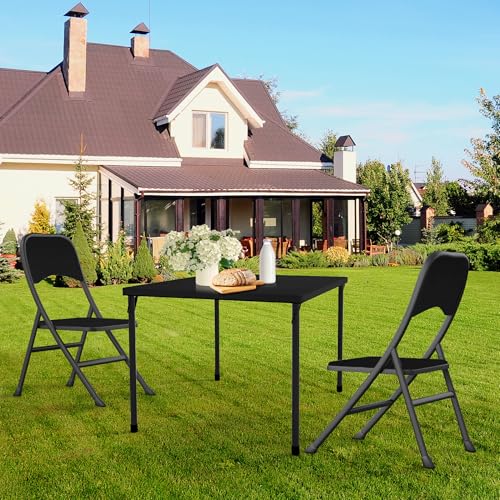 Kasunpul 34" Folding Table, Portable Square Folding Card Table with Collapsible Legs & Carrying Handle, Plastic Tables for Camping,Picnic, Office, Party, Black - color: Black