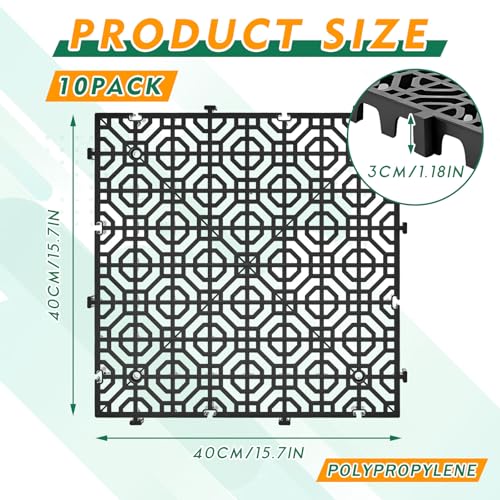 10 Pcs 15.7 x 15.7 in Heavy Duty Ground Protection Mats Drive on Lawn Grid, Heavyweight Drain Interlocking Non-Slip Floor Mat, 6613 lb Load for Gravel Grid Permeable Pavers (Black) - color: Black, size: 15.7 x 15.7 in