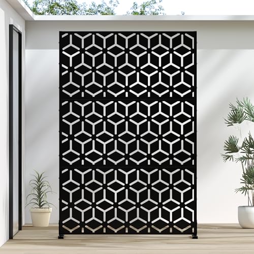 Casaphoria 72" H x 47" W Metal Outdoor Privacy Screen, Freestanding Decorative Divider for Patio, Deck, Balcony, and Garden with Stable Base, Black Bob - color: Black Bob