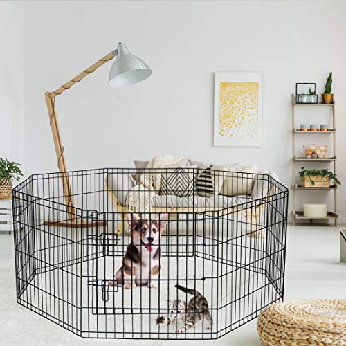 Artmeer Pet Playpen Puppy Playpen Kennels Dog Fence Exercise Pen Gate Fence Foldable Dog Crate 8 Panels 24 Inch Kennels Pen Playpen Options Ideal for Pet Animals Outdoor Indoor(Black 24''x24'') - style: Black 24''x24''