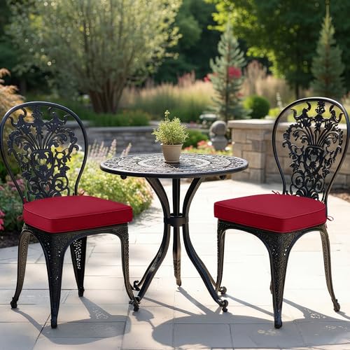 Outdoor Chair Cushions Set of 2: Waterproof & Fade Resistant Patio Furniture Cushions - 17 x 16 x 2 Inch Non Slip Round Corner Seat Cushion Pads with Removable Cover for Garden Yard Lawn, Burgundy - color: Red, size: 17x16x2 Inch-2p