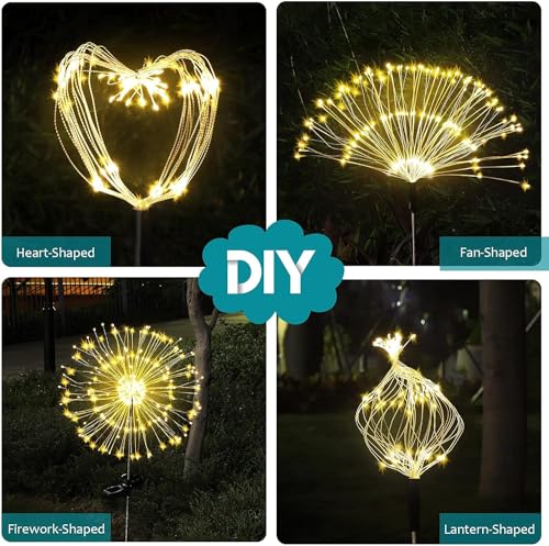 JJGoo Solar Firework Lights, 2 Pack 150 LEDs 2 Lighting Modes Solar Lights Outdoor Waterproof for Garden Patio Walkway Pathway Party Wedding Christmas Decorative - Warm White - color: Warm White, size: 2 Pack 150 Leds