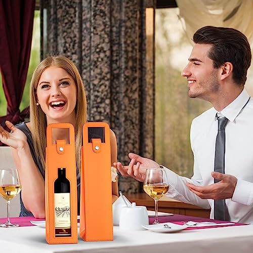 RYDDOY Wine Gift Bag, Reusable Leather Wine Tote Carrier, Single Bottle Champagne Beer Gift Bags Carrier for Birthday, Wedding, Picnic Party, Christmas festival Gifts (Orange) - color: A-Orange-16.1×3.5×3.5