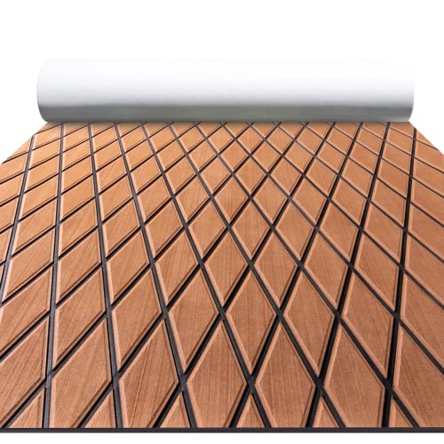 FOCEAN Boat Flooring EVA Foam Boat Decking Marine Mat Non-Slip Self-Adhesive Flooring Sheet for Motorboat Jon Boats Bass Boat Kayak RV Floor, 94.5''x 47.2'', Brown with Black Lines - color: Brown With Black Seam Lines, size: 94.5"L x 47.2"W x 0.2"Th