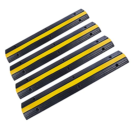 Rubber Cable Ramp Cord Cover Cable Protector Ramps Wire Hose Protective 1 Channel 22000Lbs Load Capacity Traffic Speed Bump for Asphalt Concrete Gravel Driveway Indoor Outdoor, 4 Pack - color: 4 pack