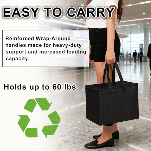 JNYONG 4 Pack Insulated Reusable Grocery Shopping Bags with zippered top,Food Delivery Bag,Collapsible Cooler Bag for Frozen Foods - size: 4 Pack