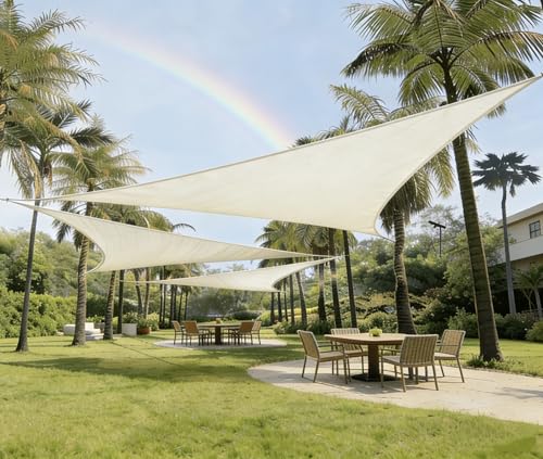 Sun Shade Sail 18'x 18'x 18' Cream Triangle Canopy Sail Shade Cover 95% UV Block Permeable Sunshade Outdoor for Patio Yard - color: Cream, size: 18'x 18'x 18'
