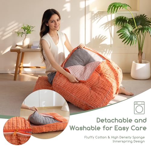 6" Washable Floor Pillow Cushion for Adults, Meditation Cushion Pillow, Removable Tufted Blended Corduroy Cover, Large Square Floor Sitting for Tatami Living Room or Yoga, 22x22 Inch, Machine Washable - color: Square Coral, size: 6" Thick(Pack of 1)