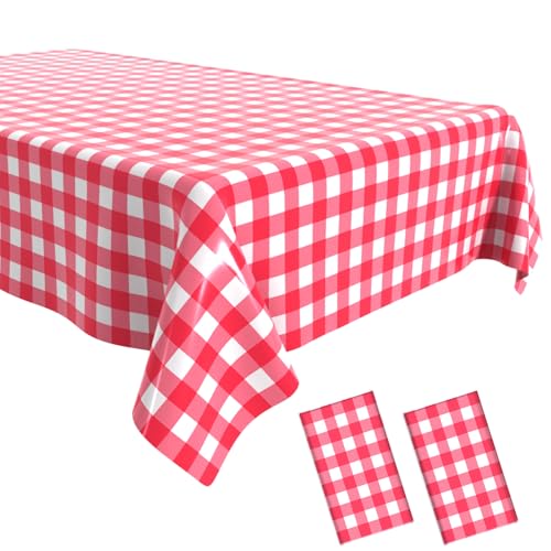 2 Packs Red Gingham Picnic Tablecloths 54 * 108 Inch Red and White Checkered Table Cloths Disposable Red Checke Rectangular Table Plastic Tablecloths for Party - color: Red Gingham, size: 54" x 108" Rectangular (2 Pack)