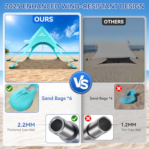 Beach Tent Sun Shelter & Portable Beach Canopy UPF 80+ UV Protection, Beach Shade Canopy with 6 Sandbags, Sand Shovel Ground Pegs for Outdoor Camping, Picnics (12x12 Ft, Turquoise) - color: Turquoise