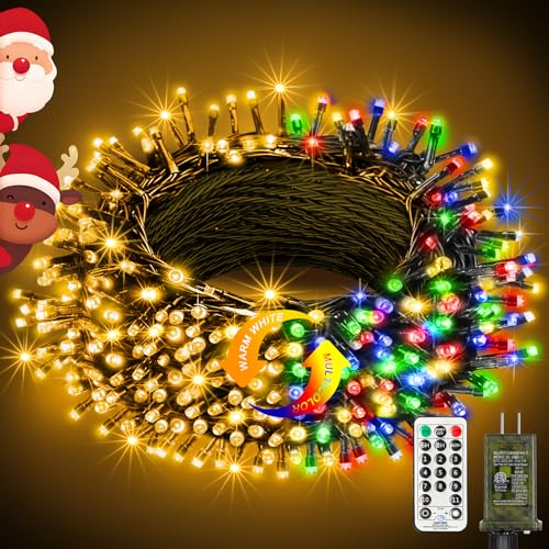btfarm Color Changing Christmas Lights Outdoor, 49FT 100 LED Christmas Tree Lights Indoor with Remote, Timer Twinkle String Light Waterproof for Xmas Wedding Party Decor, Warm White & Multicolor - size: 49FT 100LED