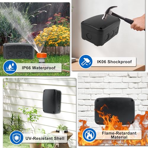 Weatherproof Junction Box,Nineleaf IP66 Waterproof Electrical Project Boxes PVC/ABS Plastic Enclosure Box CCTV Watertight 4.9 x 3.3 x 2.3 inch,Black,with 4PK 20mm Cable Gland - color: Black, size: Medium+4*M20