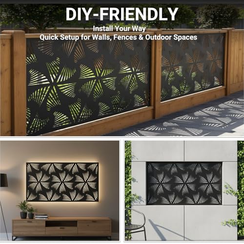 72in Metal Privacy Screen Outdoor Decorative Panel – Freestanding Rustproof Steel Patio Divider for Garden, Backyard, or Balcony, Modern Laser Cut Design for Stylish Privacy & Outdoor Decor - color: Black Spiral