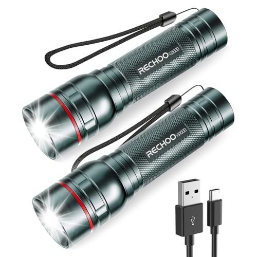 Rechargeable Flashlights High Lumens, G1000 Super Bright Flash Light 2 Pack, Small Zoomable LED Flashlight with 3 Lighting Modes, Portable Flashlight for Camping Essentials (Battery Included)-Grey - color: Gray, size: 2 Pack