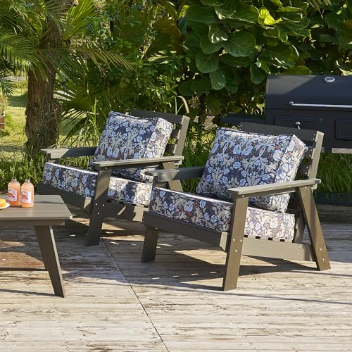 ARTPLAN Deep Seat Outdoor Patio Chair Cushions,2-Piece Seat and Back Cushion Set 24x24x6 and 18x24 Inches,Square,Floral,Stone Blue - color: Stone Blue