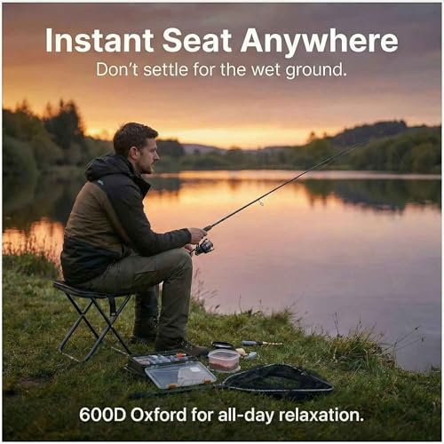 COMELY Fishing Chair Stool Portable: Ergonomic Curved Seat for Long Comfort, 700g Ultralight Backpacking Chair, 3s Set Up 4 Anti-Sink Feet, 600D Oxford Waterproof 270 Lbs for Outside Fishing Events. - color: Black-2sets